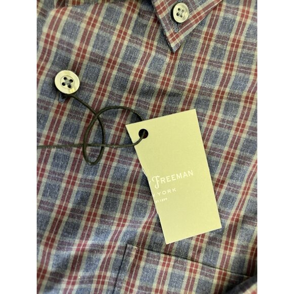 NWT Hickey Freeman Cotton Button Front Shirt Blue Red Plaid Sz Small Long Sleeve - Picture 3 of 14